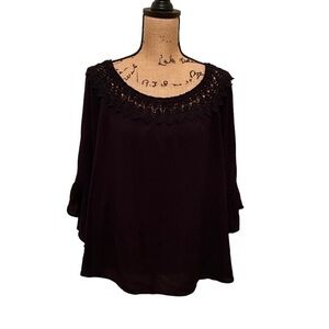 2 for $10 Women’s Studio 3/4 Sleeve Solid Gauze Top with Crochet Neck